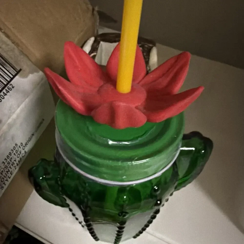 Target Bullseye Playground Green Glass Cactus Tumbler Mason Jar Cup with Flower